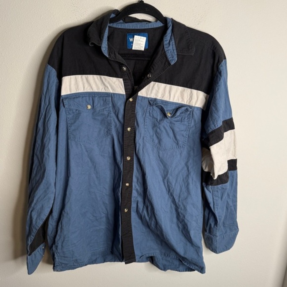 Wrangler‎ Western Shirts Long Sleeve Blue Black Beige Color Block Men L
